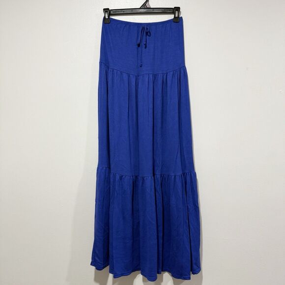 See You Monday Blue Tiered Peasant Festival Bohemian Maxi Skirt Women Size Small - Picture 1 of 5